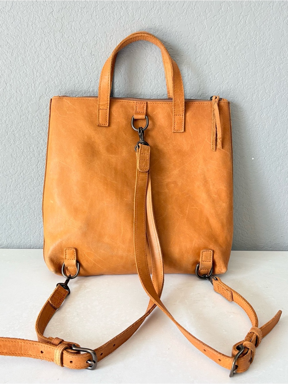 Able Leather Tote Backpack - Camel - Picture 2 of 14